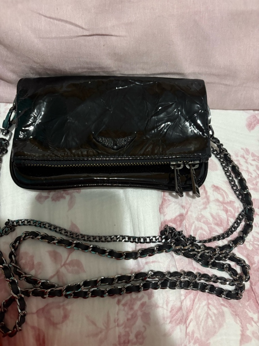 Zadig & Voltaire Black Quilted Patent Crossbody with Chain Strap